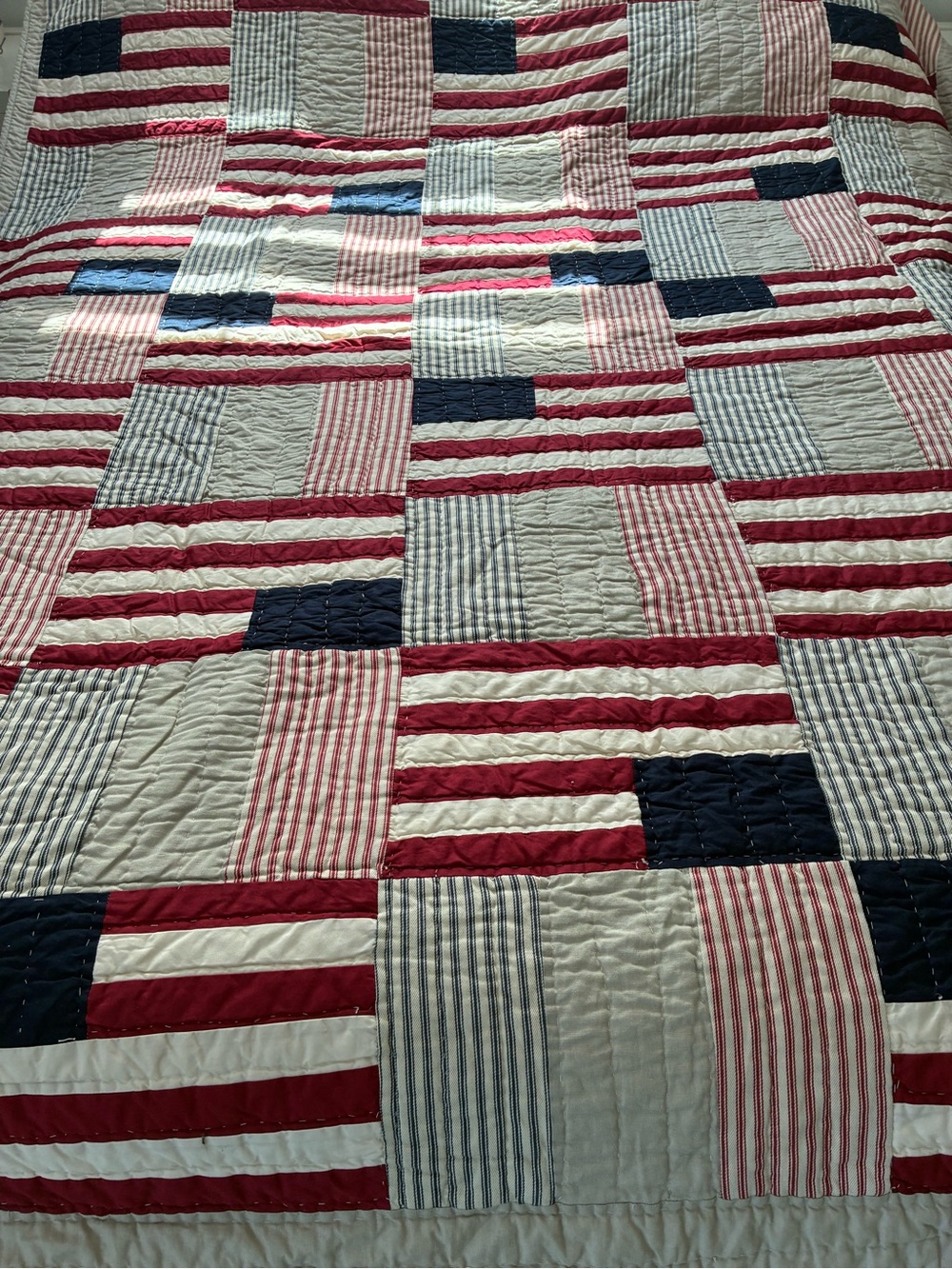 Pottery Barn Americana Flag Reversible Quilt Twin Cotton Patriotic Patchwork